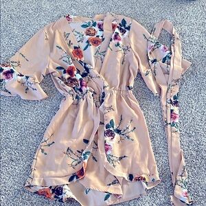 Floral Kimono Robe romper with Belt